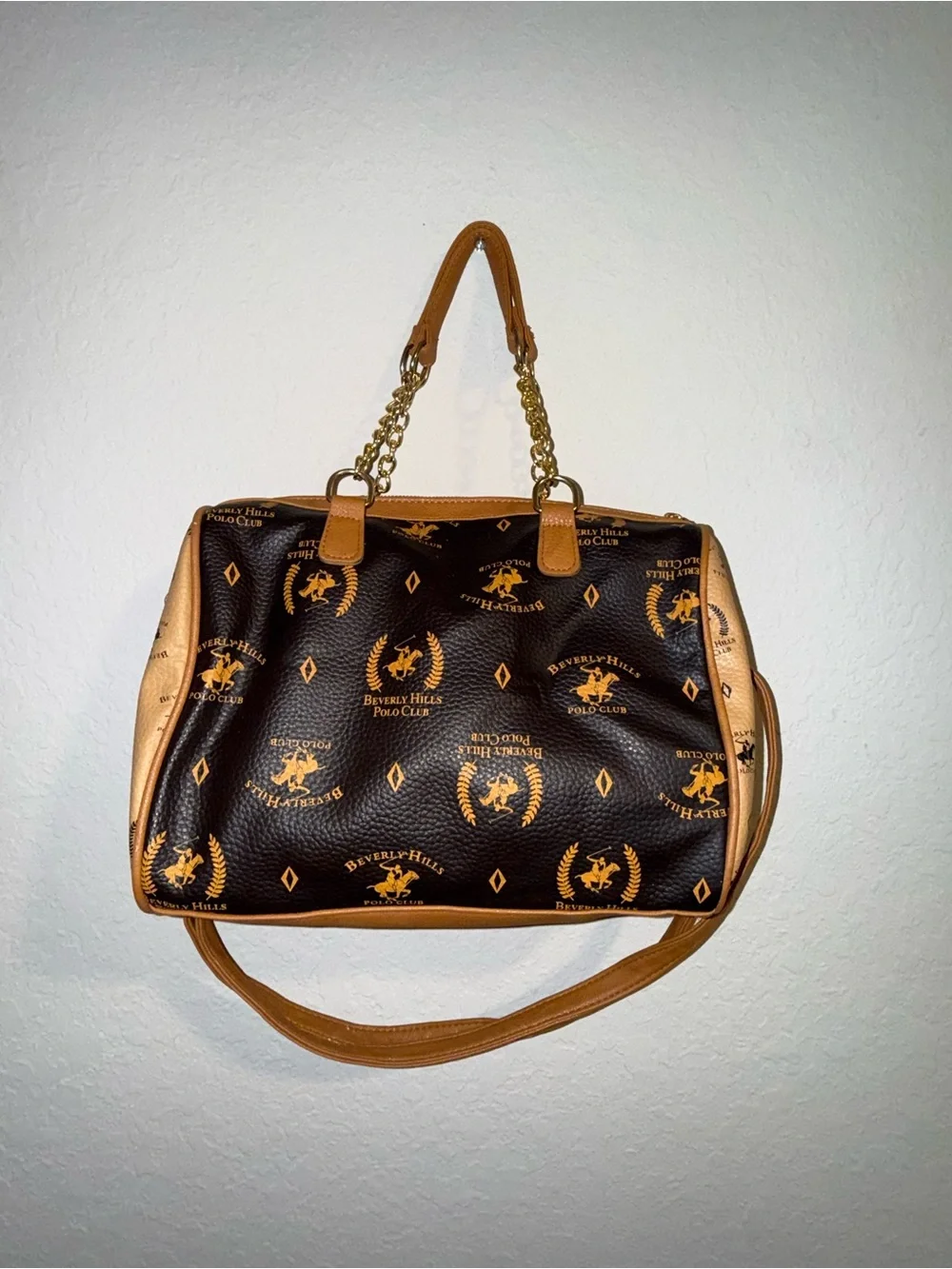 NWT Beverly Hills Polo Club Brown Monogram Satchel Crossbody Handbag